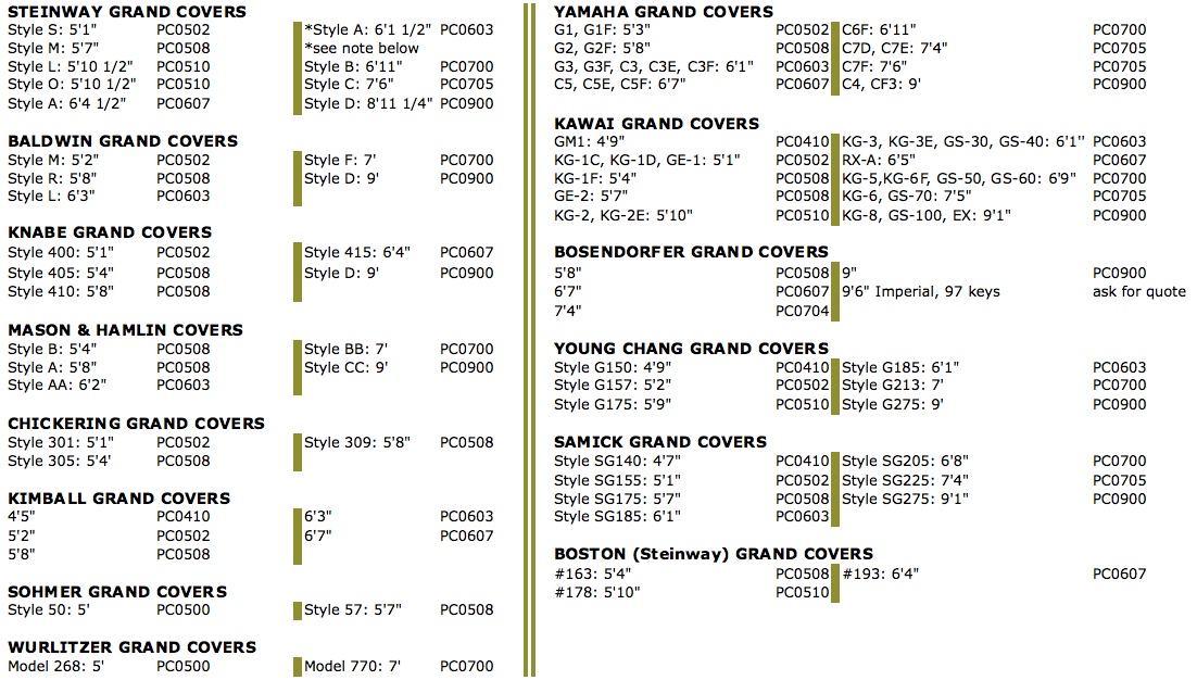 Grand Piano Size Chart